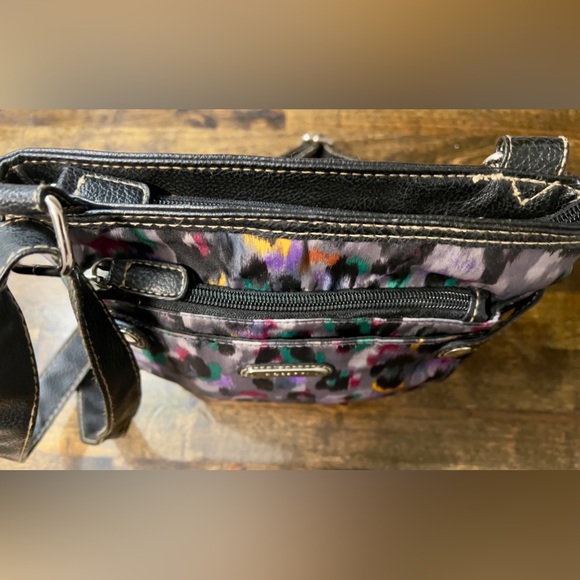 ROSETTI Adjustable Strap Crossbody Bag Tote Purse Black with Multi-Color Pattern - Picture 3 of 10